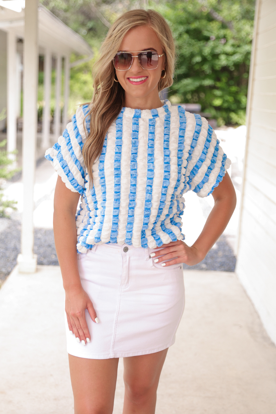 Bold And Bubbly Top, Light Blue - Jess Lea Boutique