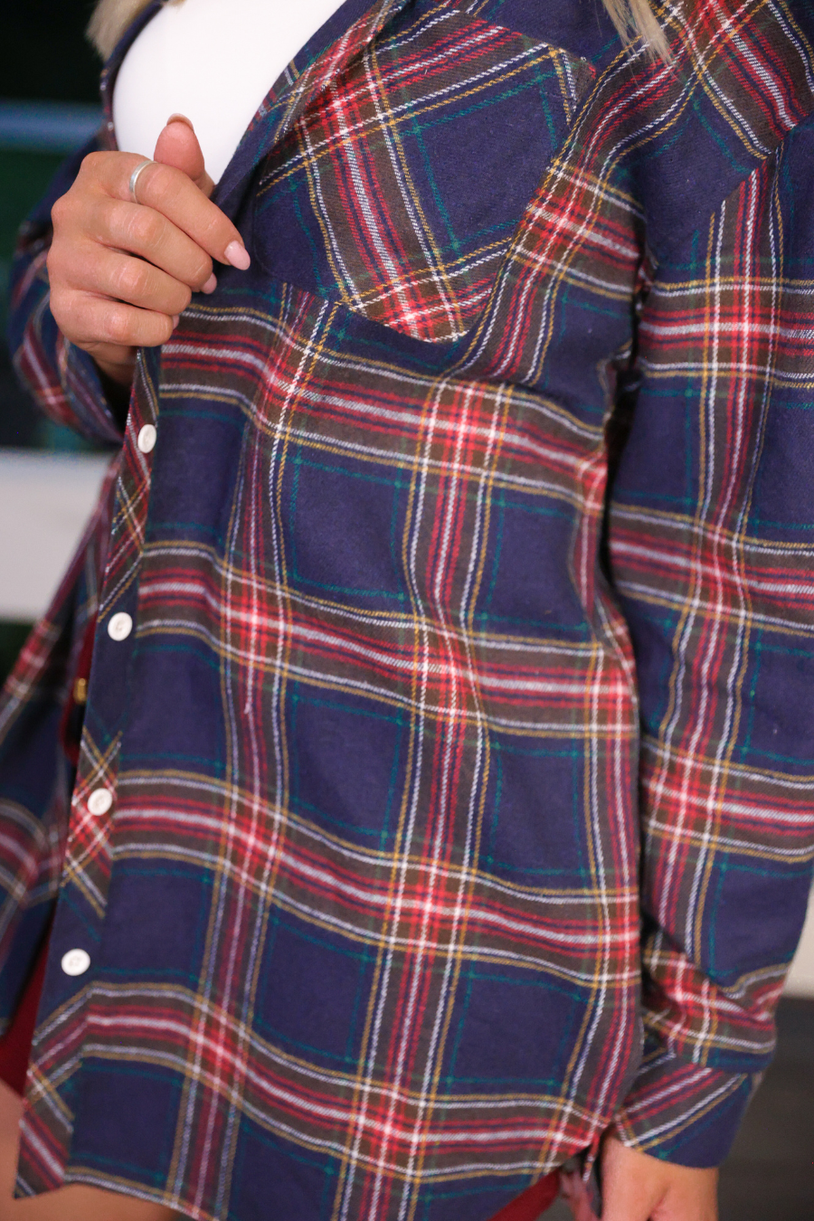 PREORDER Lola Flannel Tunic Top- Navy - Jess Lea Boutique