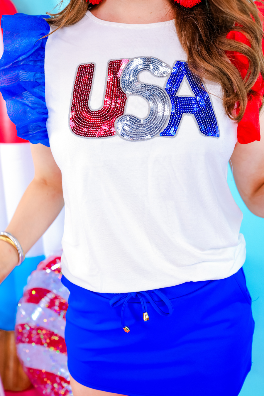 PREORDER-USA Sequin Patch Top - Jess Lea Boutique