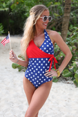 Liberty Wave Halter Swimsuit, Red/Blue - Jess Lea Boutique