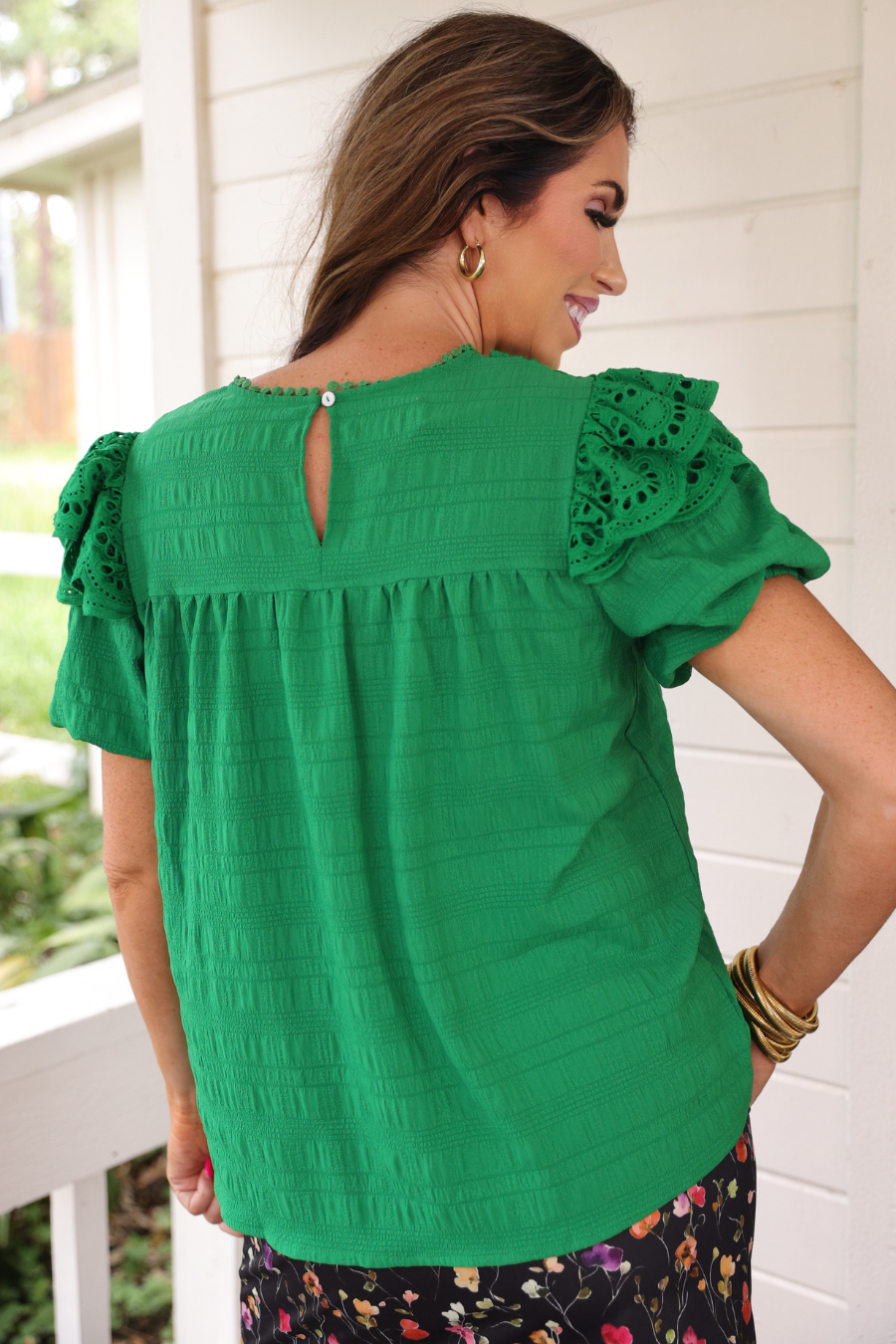 Kimber Eyelet Top, Green - Jess Lea Boutique