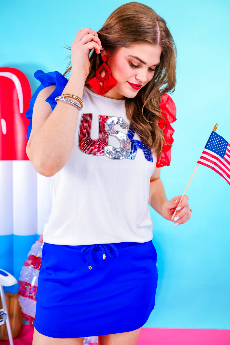 PREORDER-USA Sequin Patch Top - Jess Lea Boutique