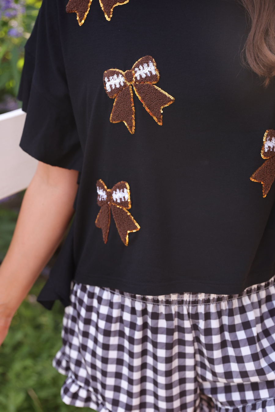 Sideline Sparkle Ruffle Top- Black - Jess Lea Boutique
