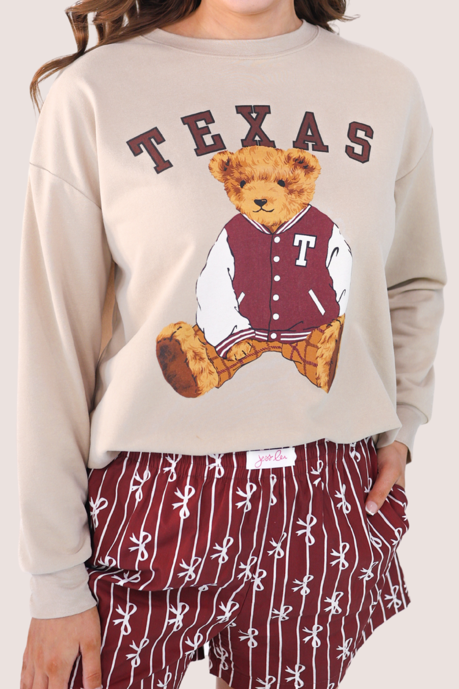 Benny The Bear Texas Pullover- Maroon - Jess Lea Boutique