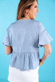 Graceful Flare Chambray Top - Jess Lea Boutique