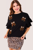 Sideline Sparkle Ruffle Top- Black - Jess Lea Boutique
