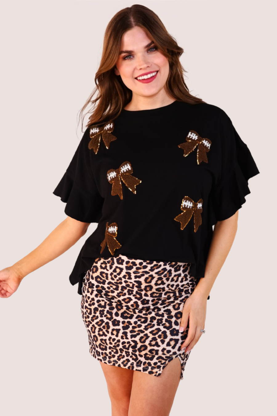 Sideline Sparkle Ruffle Top- Black - Jess Lea Boutique