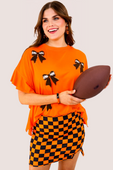 Sideline Sparkle Ruffle Top- Orange - Jess Lea Boutique