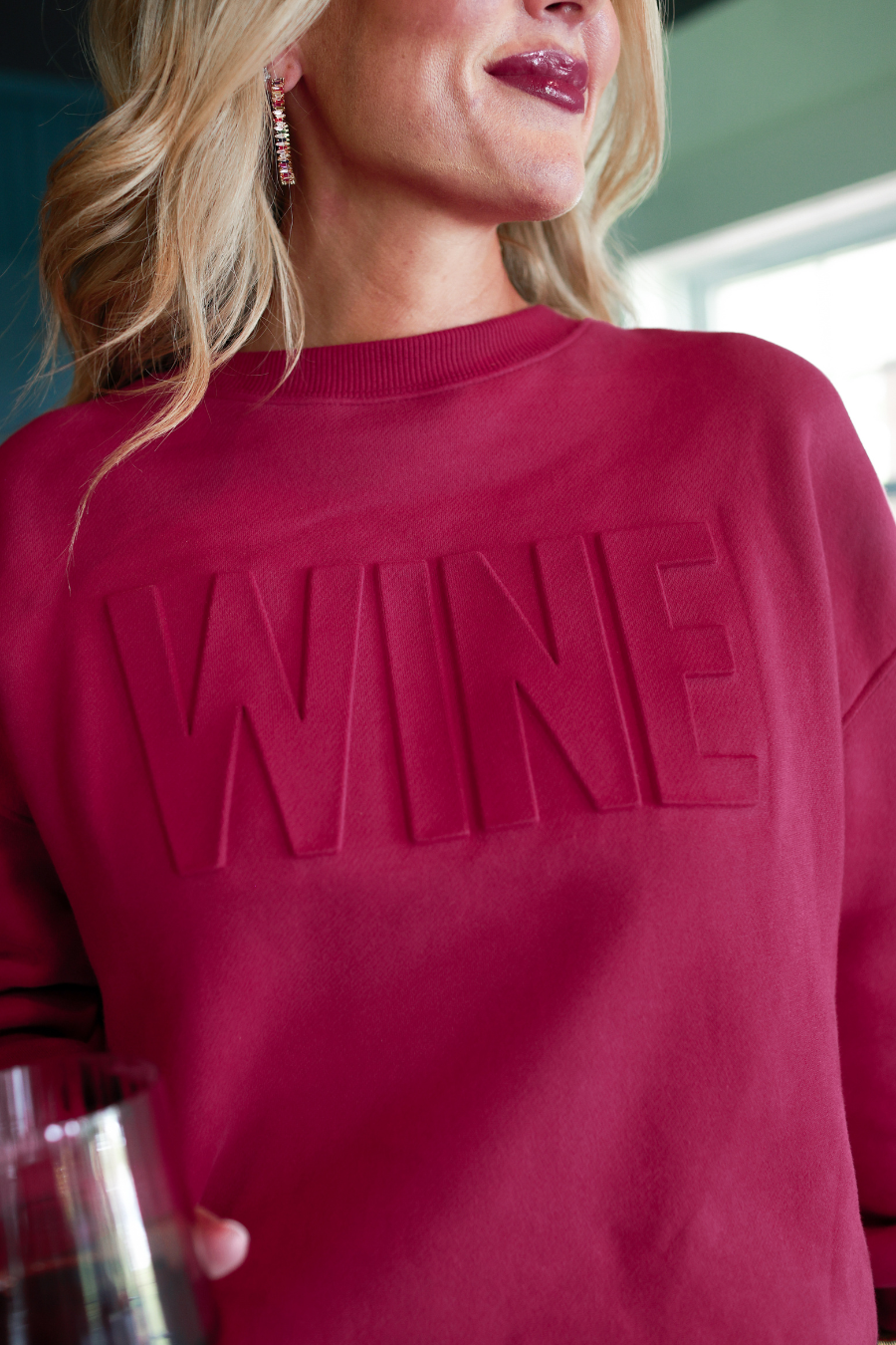 Wine Embossed Sweatshirt - Jess Lea Boutique