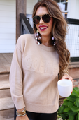 Coffee Embossed Sweater - Jess Lea Boutique