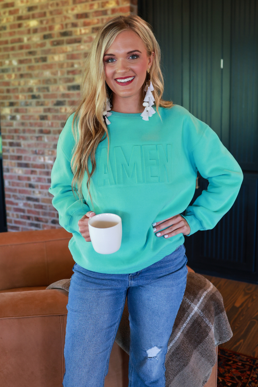 Amen Embossed Sweatshirt - Jess Lea Boutique