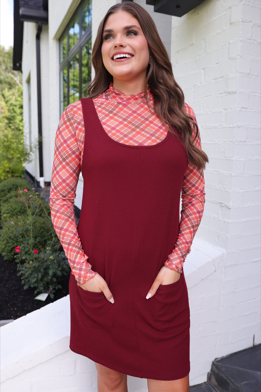 PREORDER- Rory Ribbed Jumper Dress- Burgundy - Jess Lea Boutique