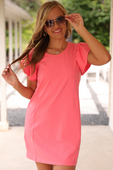 Caitlin Flutter Sleeve Dress, Coral - Jess Lea Boutique
