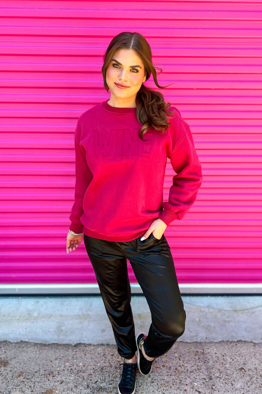 Wine Embossed Sweatshirt - Jess Lea Boutique