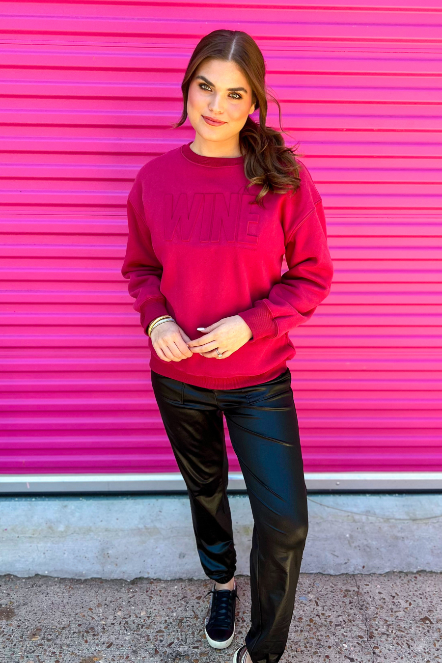 Wine Embossed Sweatshirt - Jess Lea Boutique