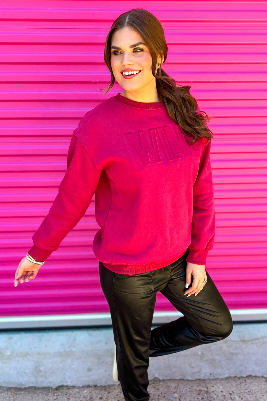 Wine Embossed Sweatshirt - Jess Lea Boutique