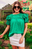 Kimber Eyelet Top, Green - Jess Lea Boutique