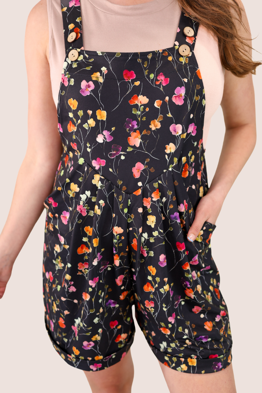 Everyday Overall Shorts- Happy Blooms - Jess Lea Boutique