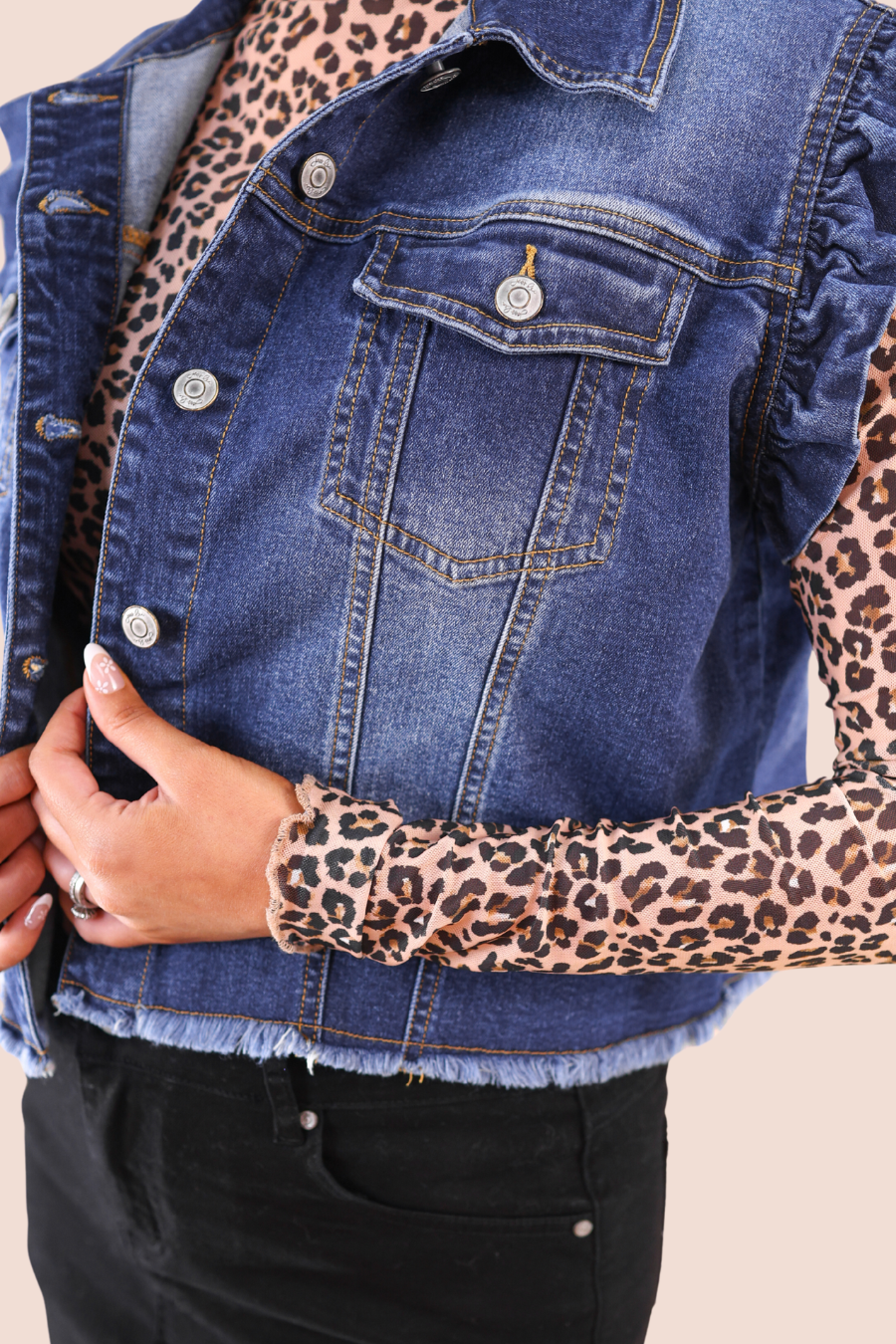 Jordan Ruffle Denim Vest- Dark Denim - Jess Lea Boutique