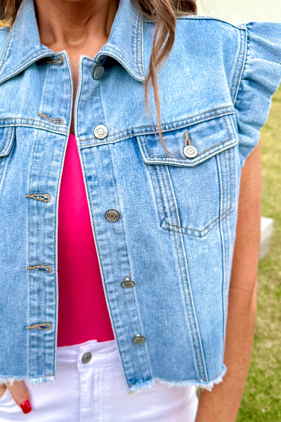 Jordan Ruffle Denim Vest - Jess Lea Boutique
