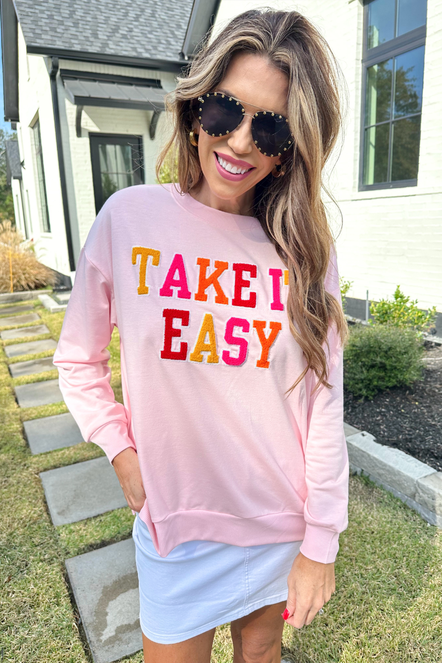 Take It Easy Patch Pullover - Jess Lea Boutique