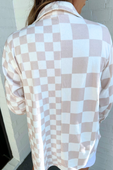 Chelsey Button Up Top, Neutral Checkered - Jess Lea Boutique