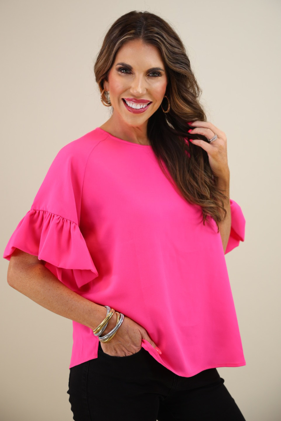 PREORDER-Rebecca Ruffle Sleeve Top - Jess Lea Boutique