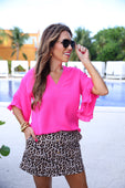 Amy Ruffle Sleeve Top, Pink - Jess Lea Boutique