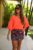 Amy Ruffle Sleeve Top, Neon Coral - Jess Lea Boutique