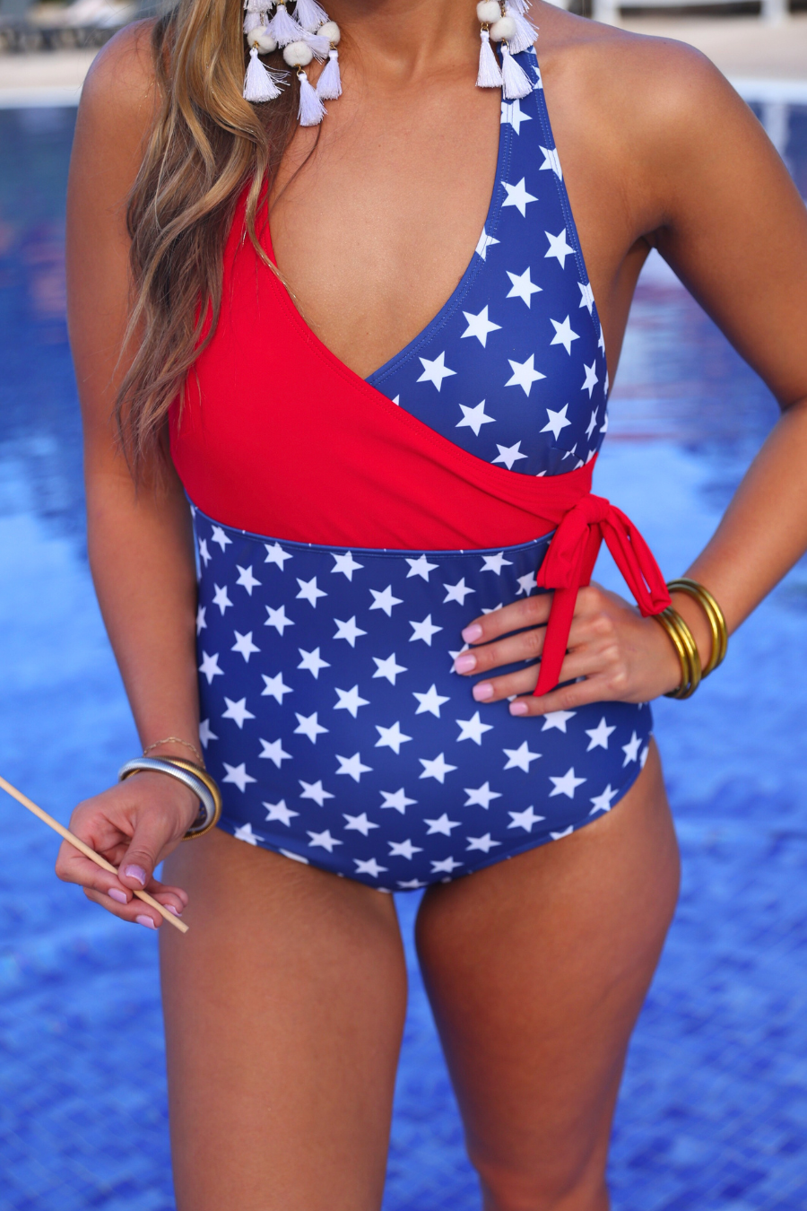 Liberty Wave Halter Swimsuit, Red/Blue - Jess Lea Boutique