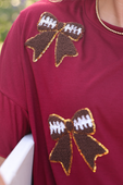 Sideline Sparkle Ruffle Top- Maroon - Jess Lea Boutique