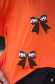 Sideline Sparkle Ruffle Top- Orange - Jess Lea Boutique