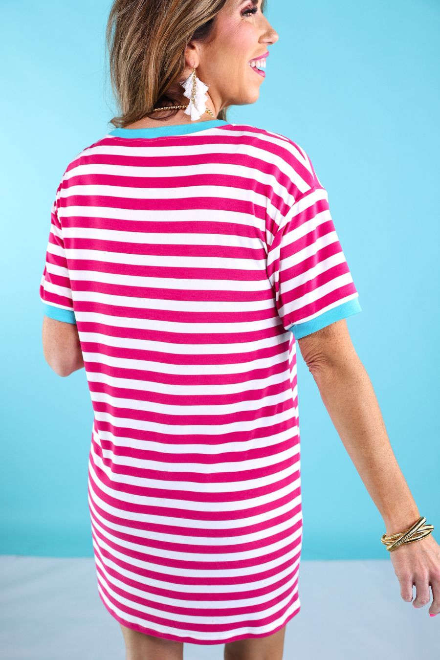 Living In Stripes Dress, Pink/Teal - Jess Lea Boutique