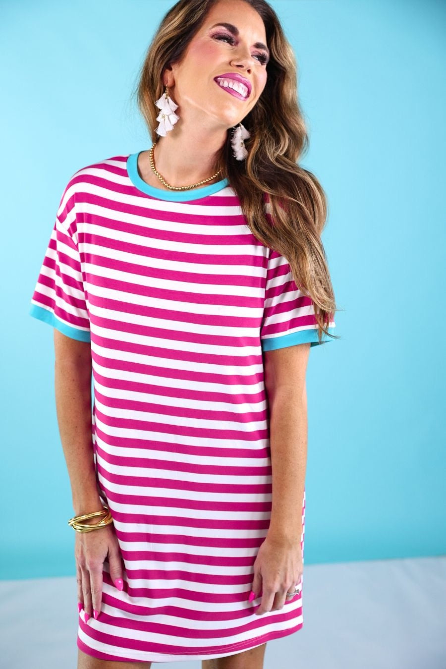 Living In Stripes Dress, Pink/Teal - Jess Lea Boutique
