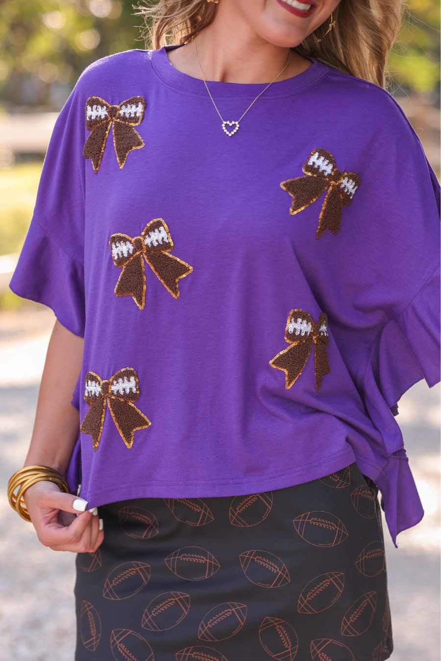 Sideline Sparkle Ruffle Top- Purple - Jess Lea Boutique