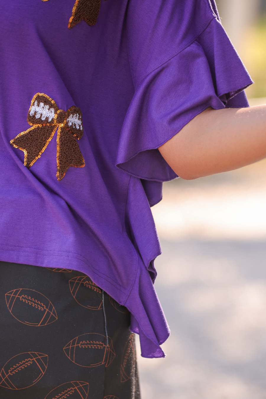 Sideline Sparkle Ruffle Top- Purple - Jess Lea Boutique