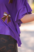 Sideline Sparkle Ruffle Top- Purple - Jess Lea Boutique
