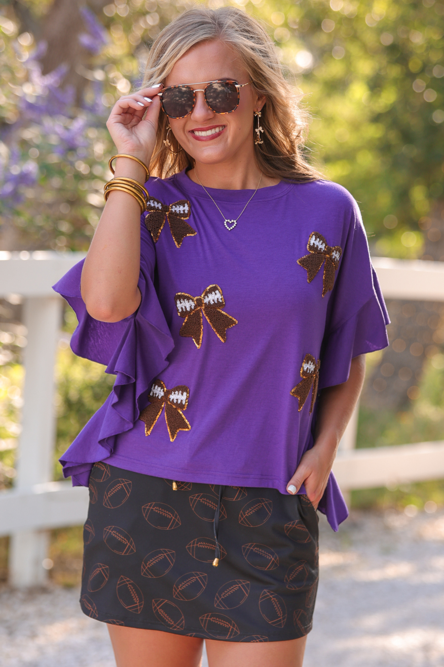 Sideline Sparkle Ruffle Top- Purple - Jess Lea Boutique