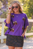 Sideline Sparkle Ruffle Top- Purple - Jess Lea Boutique
