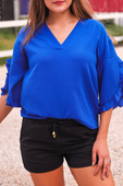 Amy Ruffle Sleeve Top, Royal Blue - Jess Lea Boutique