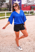 Amy Ruffle Sleeve Top, Royal Blue - Jess Lea Boutique
