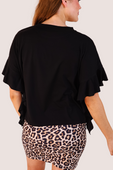 Sideline Sparkle Ruffle Top- Black - Jess Lea Boutique