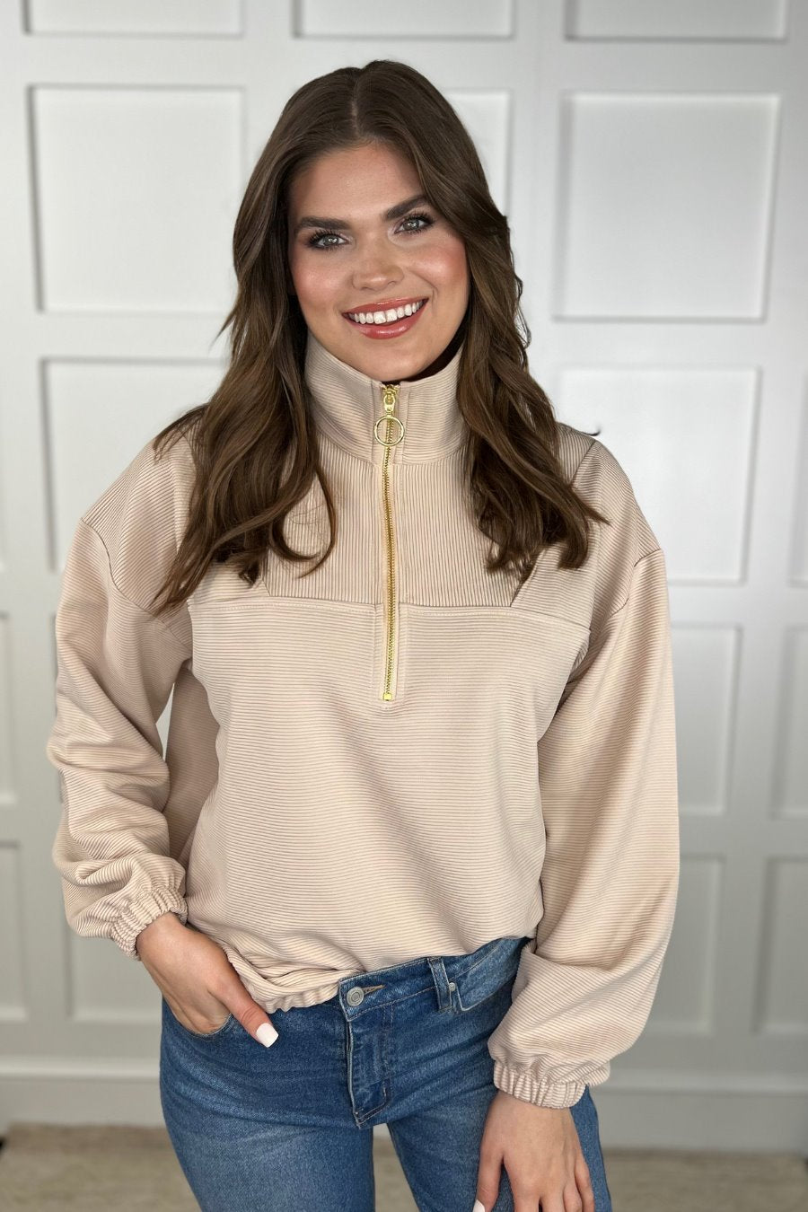 PREORDER-Levi Ribbed Quarter Zip Pullover