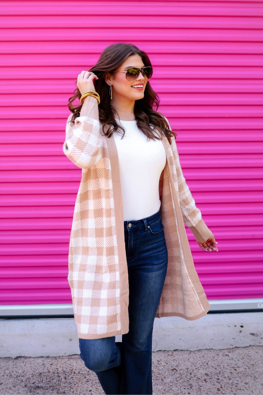 Rain Check Checkered Cardigan