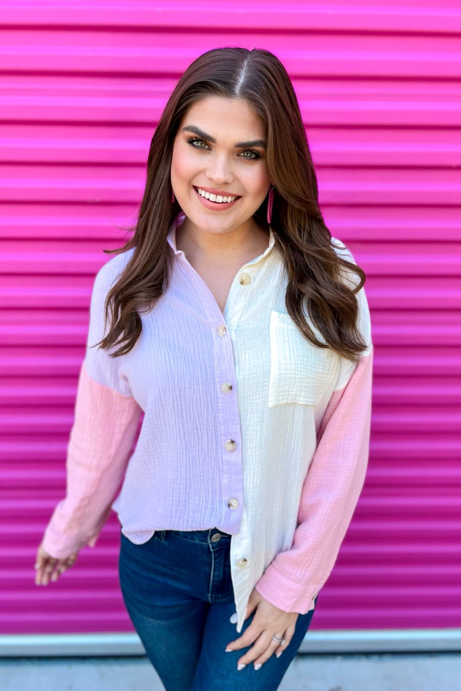 Sweeten Up Color Block Gauze Top