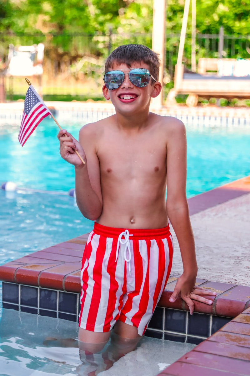 Boys Set Sail Striped Swim Trunks