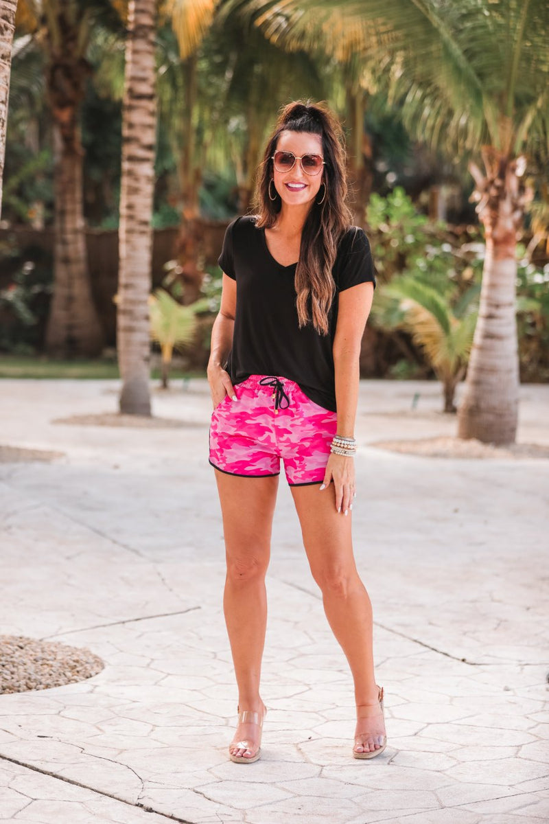 On The Hunt Pink Camo Drawstring Everyday Shorts – Jess Lea Boutique