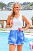 Sunny Strolls High Waisted Shorts- Blue Gingham