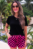 Pink And Black Checkered Everyday Shorts