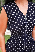 Annie Midi Zipper Dress- Navy Polka Dot